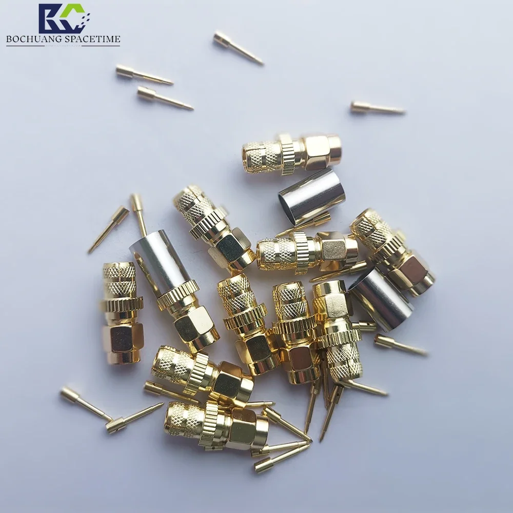 1000pcs,Pure copper gold-plated connector 50-5 wire coaxial connector RFSMA-J-C internal thread pin (male) RF connector