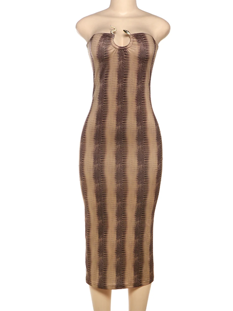 Weird Puss Gradient Strapless Dress Women Metal Rings Low-Neck Backless Skinny Peach Hip Midnight Club Party Trend Long Bodycon