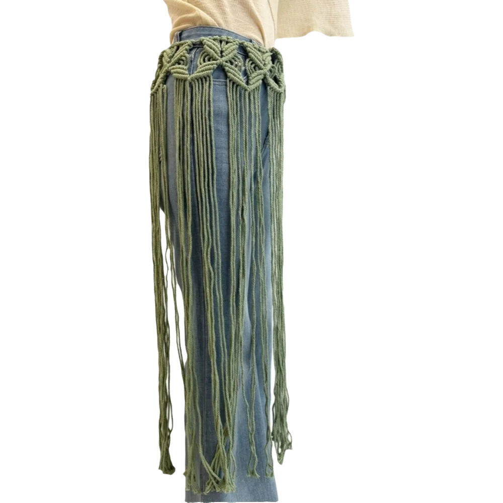 Bohemian Netted Fringe Waistband Decorative Tassel Ethnic Design Mesh Tassel Waistband Fringed Waist Belt Versatile Styling