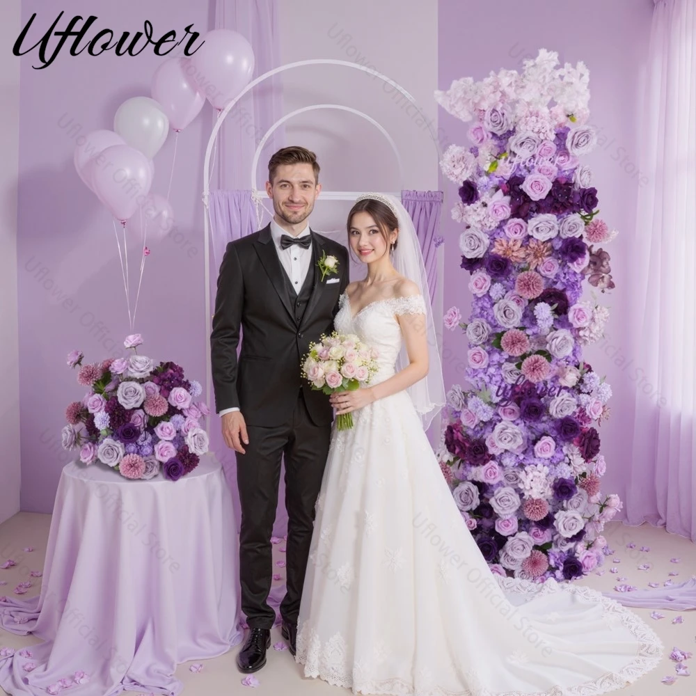 

Uflower Luxury 5D Purple Wedding Backdrop Arch Decor Floral Arrangement Floor Flower Row Flower Ball Event Party Window Display