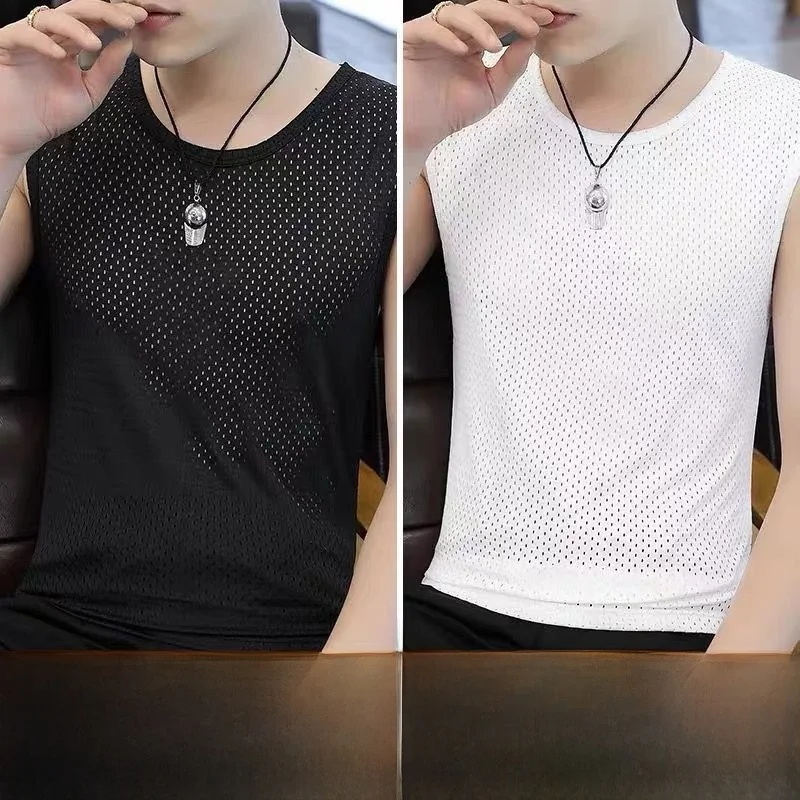 

Ice Silk Vest Men's Trendy Thin Me Breathable Qui Dry Sports oulder Fitn Outdoor Wear Svel T-irt Summer