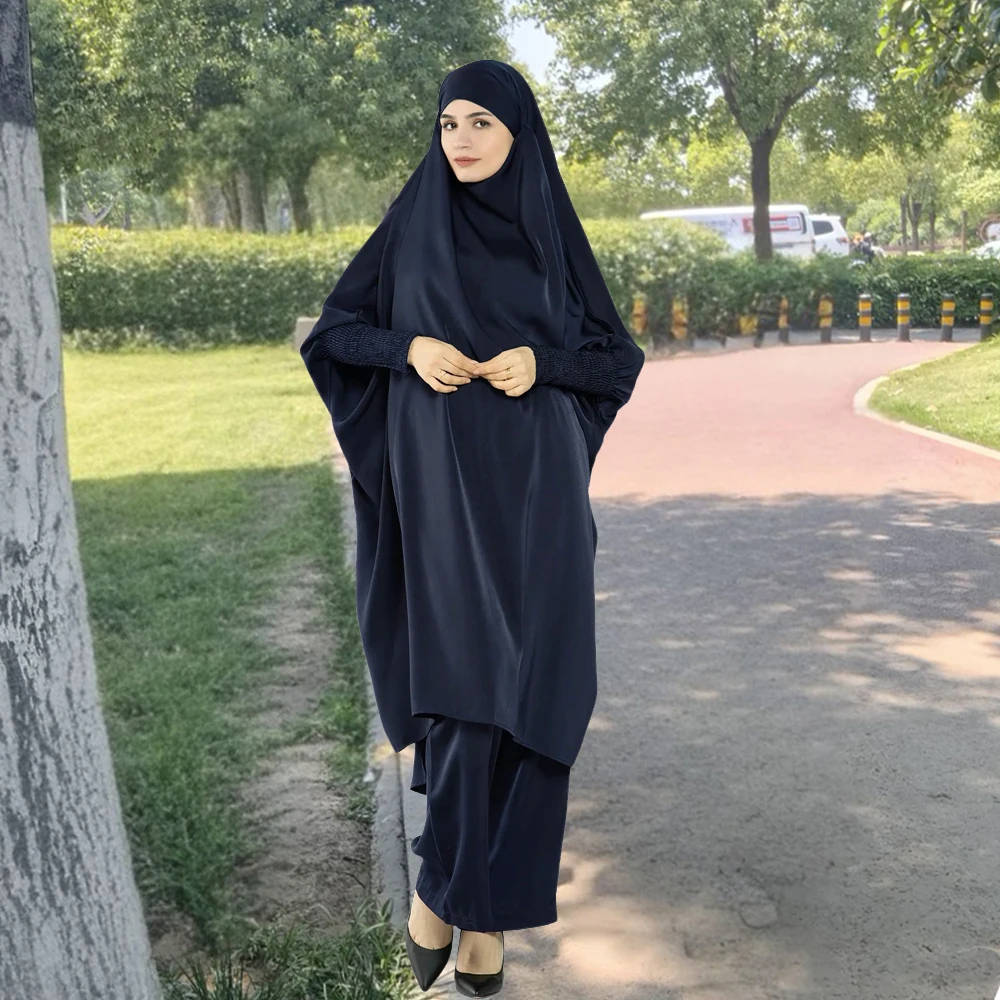 

2 Piece Eid Hooded Muslim Women Hijab Dress Prayer Garment Kaftan Abaya Khimar Pant Set Ramadan Islam Clothing Djellaba Jalabiya