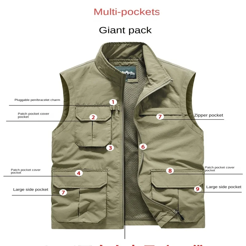 

Spring Tactical Vest Summer Man Multi-pocket Fishing Work Coat Men Hunting Large Size Mesh Men's Clothing Vests