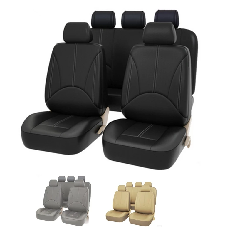

Artificial Leather Covers Car Seats Full Set Splicing Black/Gray/Beige Car Seat Protectors Front/Rear Seat Covers Car Things