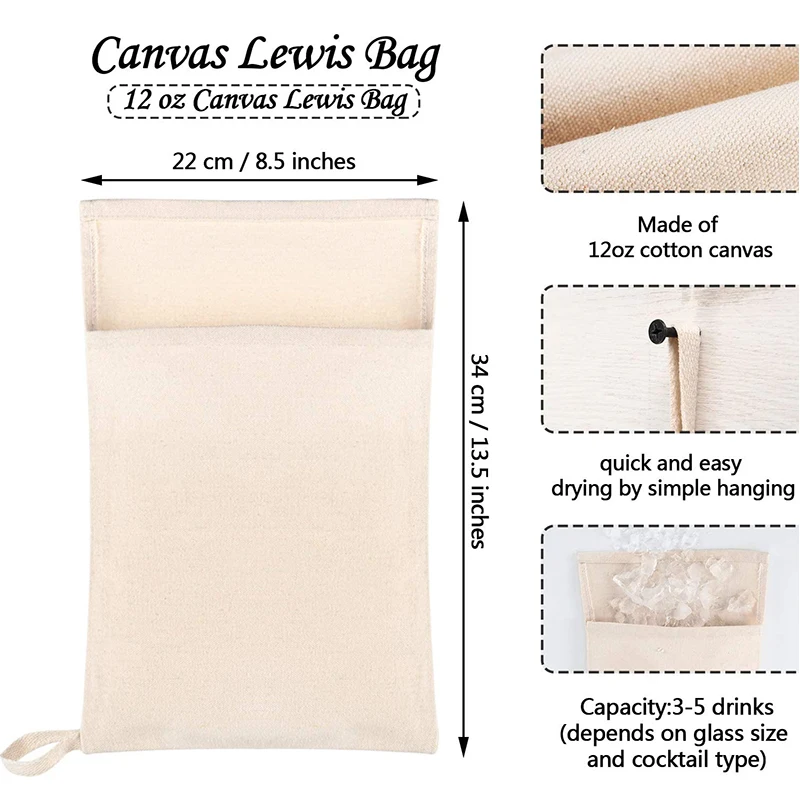 Lewis Ice Bag Ice Mallet Canvas Ice Bag Crushed Ice Maker Reusable Bag Ice Crusher Wood Hammer for Summer Bartender Bar