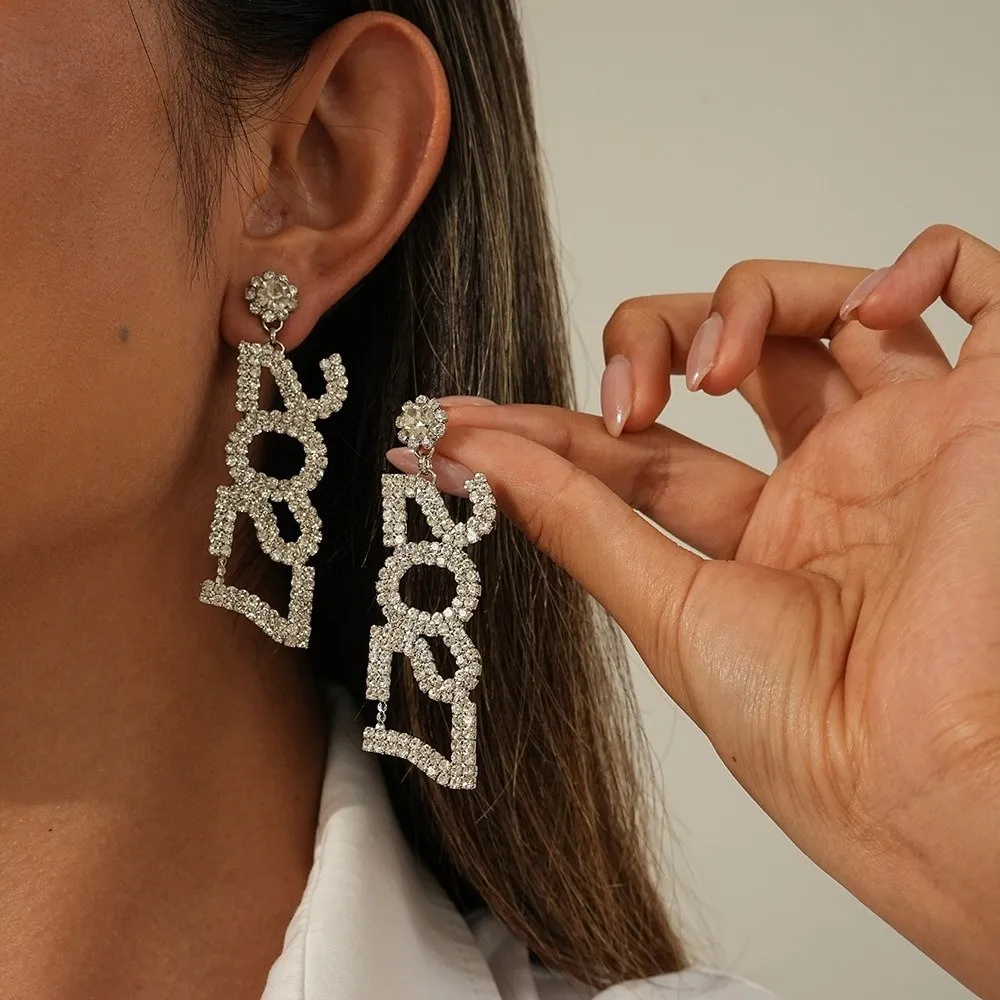 Jewelry Elegant 2027 Digital Earrings Rhinestone Fashion Happy New Year Earrings Shiny Long Drop Stud Earrings Daily