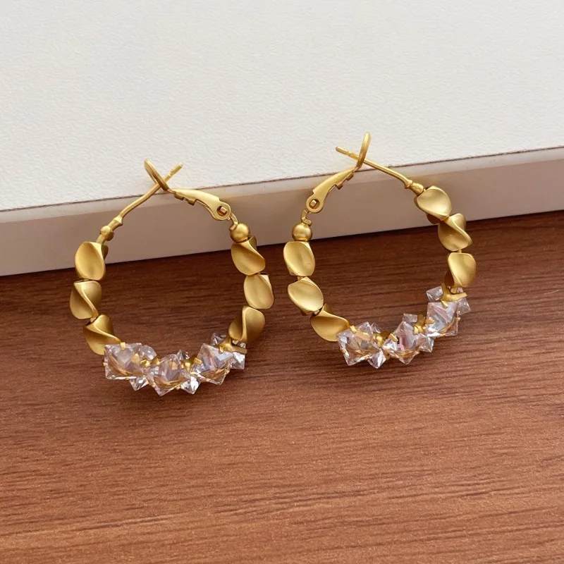 Minar INS Fashion Irregular Matte Color Rhinestones Round Circle Hoop Earrings for Women Real Gold Silver Plated Copper Alloy