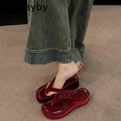 2024 Summer Clip Toe Women Slippers Fashion Elegant Thick Bottom Slides Shoes Ladies Outdoor Wedges Sandalias Flip Flop