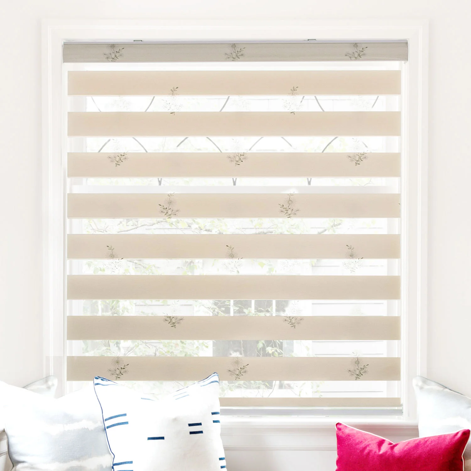 Sunlight Weaving Jacquard Fabric Built-In Plain Motorized Blackout Roller Shades Delicate Elegant Custom Zebra Blinds Factory
