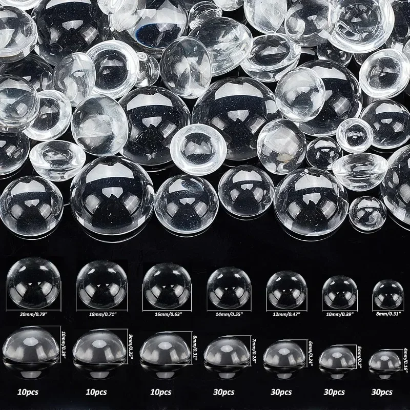 150pcs Transparent Glass Cabochons 7 Sizes Glass Dome Cabochons Clear Glass Pebbles Non-calibrated Round for Necklace Bracelets