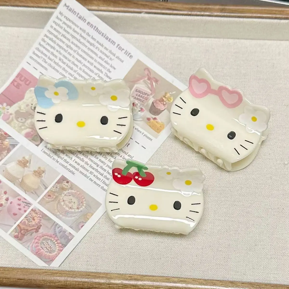 Hello Kitty Sanrio bianco marrone Kawaii estate artigli per capelli donna fermaglio per capelli ragazze acrilico nuove Clip per copricapo bambini