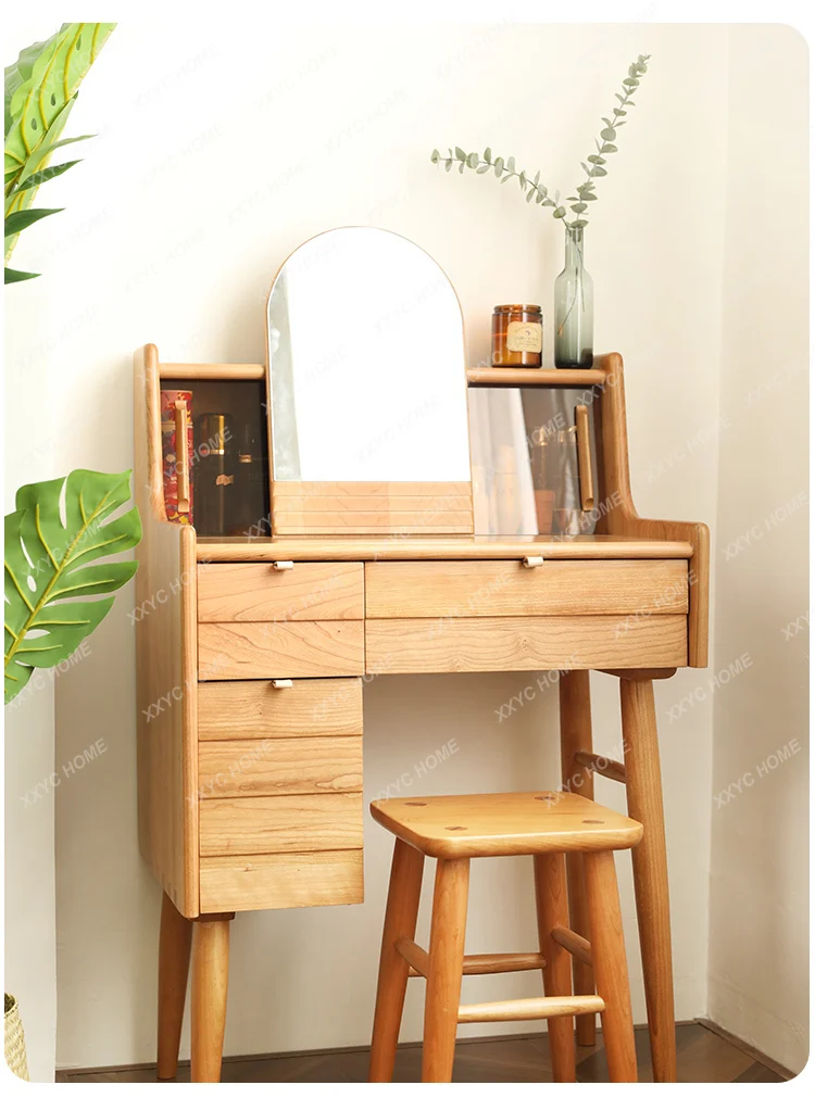 Solid Wood Cherrywood Dresser Can Hold Bedside Table Position Small Apartment Japanese Storage Cabinet Integrated Makeup Table