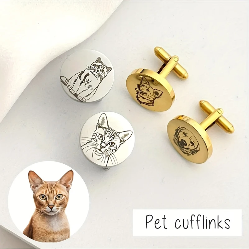 

Запонки «Аватар» на заказ, индивидуальные фото, персонализированные запонки из нержавеющей стали, круглые запонки с милым портретом кошки и собаки, джентльменские запонки