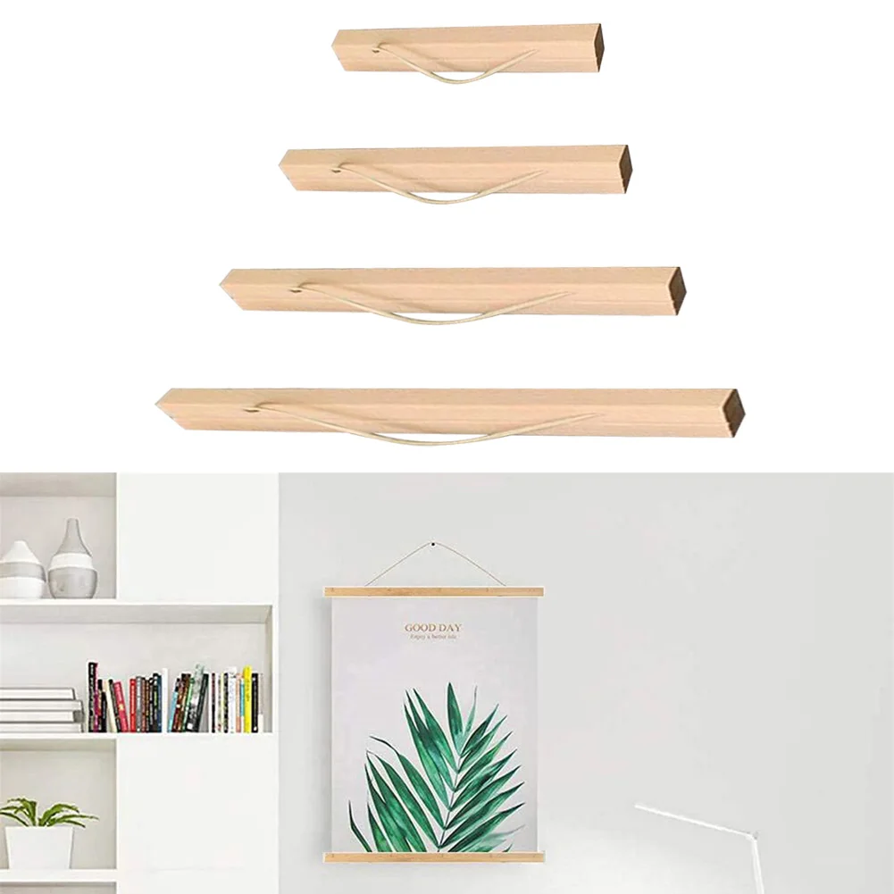 Teak Wooden Hanging Scroll Wall Art Poster Hanger, Strong Magnets Hold Tightly, 51CM Length, Convenient Rope for Hanging