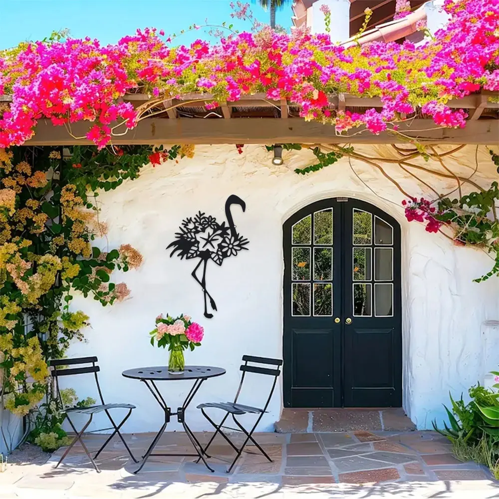 Metall-Flamingo-Wanddekoration – 1 Stück, 11,81 Zoll große Eisen-Außenskulptur für Wohnzimmer, Terrasse, Balkon, Metallkunstwerk