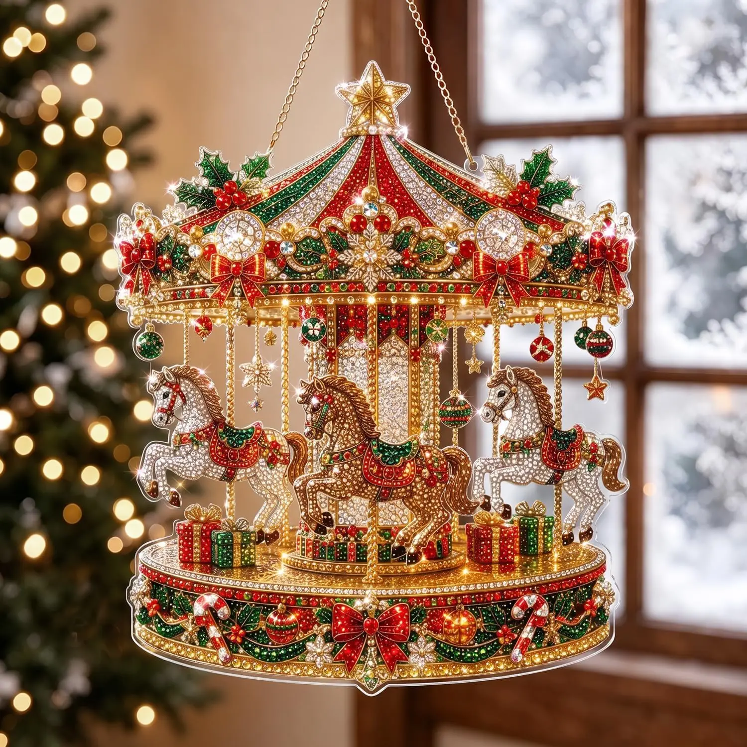 24cm DIY Weihnachtsbaum-Dekorationen, beidseitig bedruckte, einseitige Diamant-Aufkleber, Weihnachts-Hängeanhänger für Zuhause, Innenräume, Feiertage