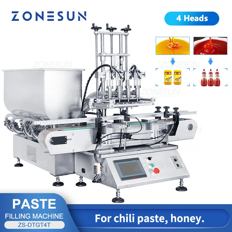 ZONESUN Automatic Paste Filling Machine Pneumatic Piston Pump Bottle Honey Paste Hand Sanitizer Liquid Jar Production ZS-DTGT4T