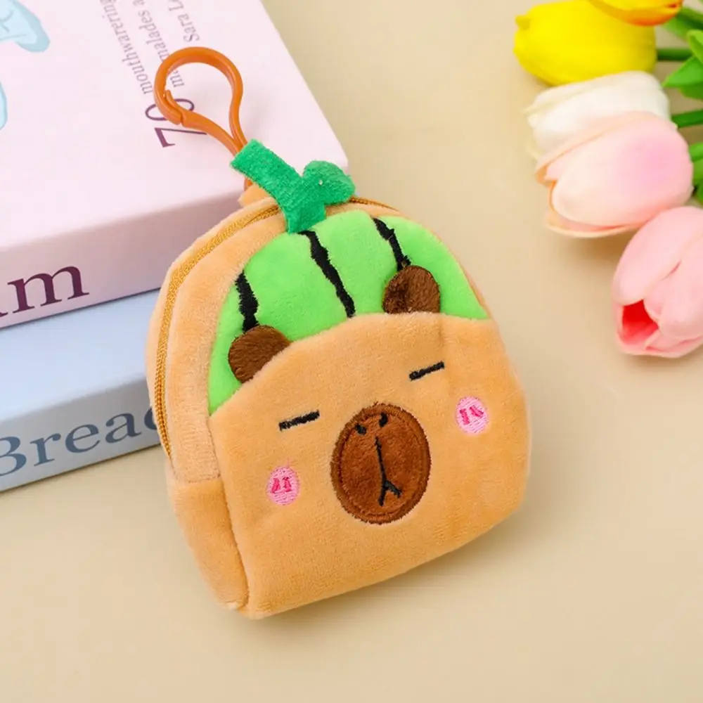 Cartoon Animal Capybara Plush Coin Purse Pineapple Watermelon Biscuit Change Pouch Hamburg Pink Strawberry Coin Holder Boy