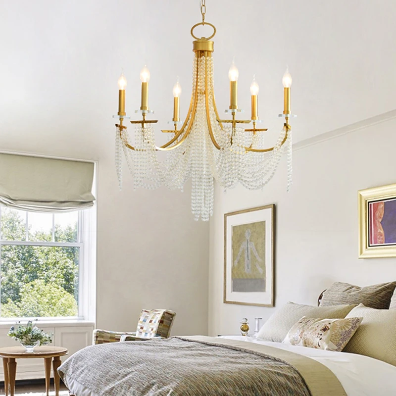 

Romantic Art Candle Chandeliers Luxury Crystal Hanging Light Hotel Villa French Country Living Room Bedroom Kitchen Pendant Lamp