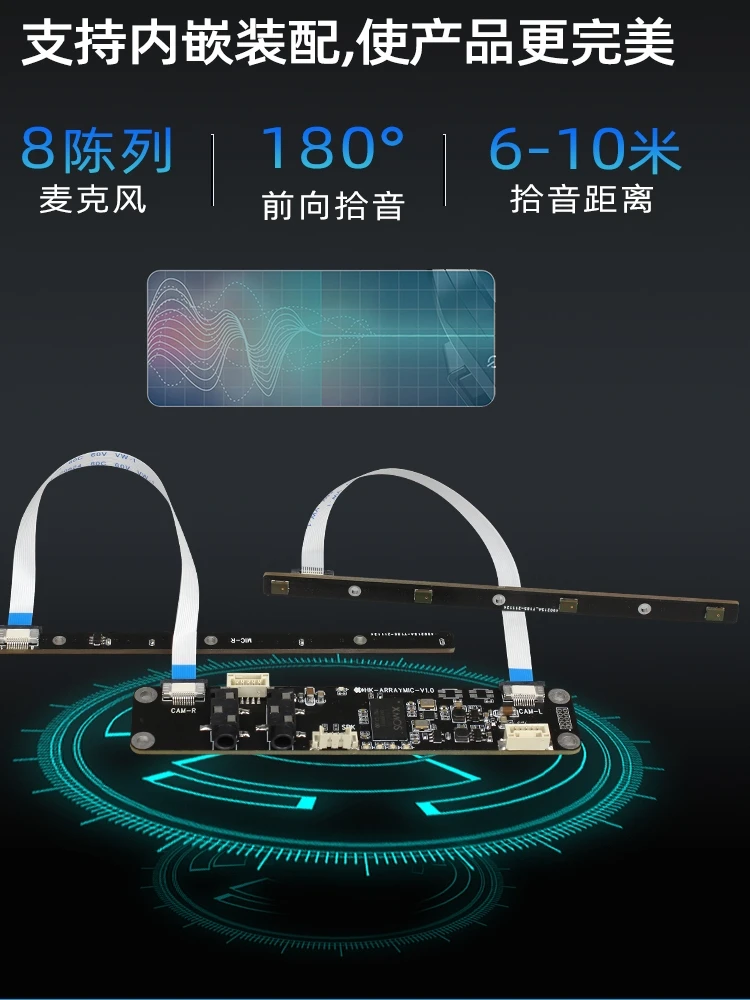 Omnidirectional Computer Online Class Module, 8 Array, 6 Microfone, Block, Far Field, Sound Source, Posicionamento, USB Live Camera