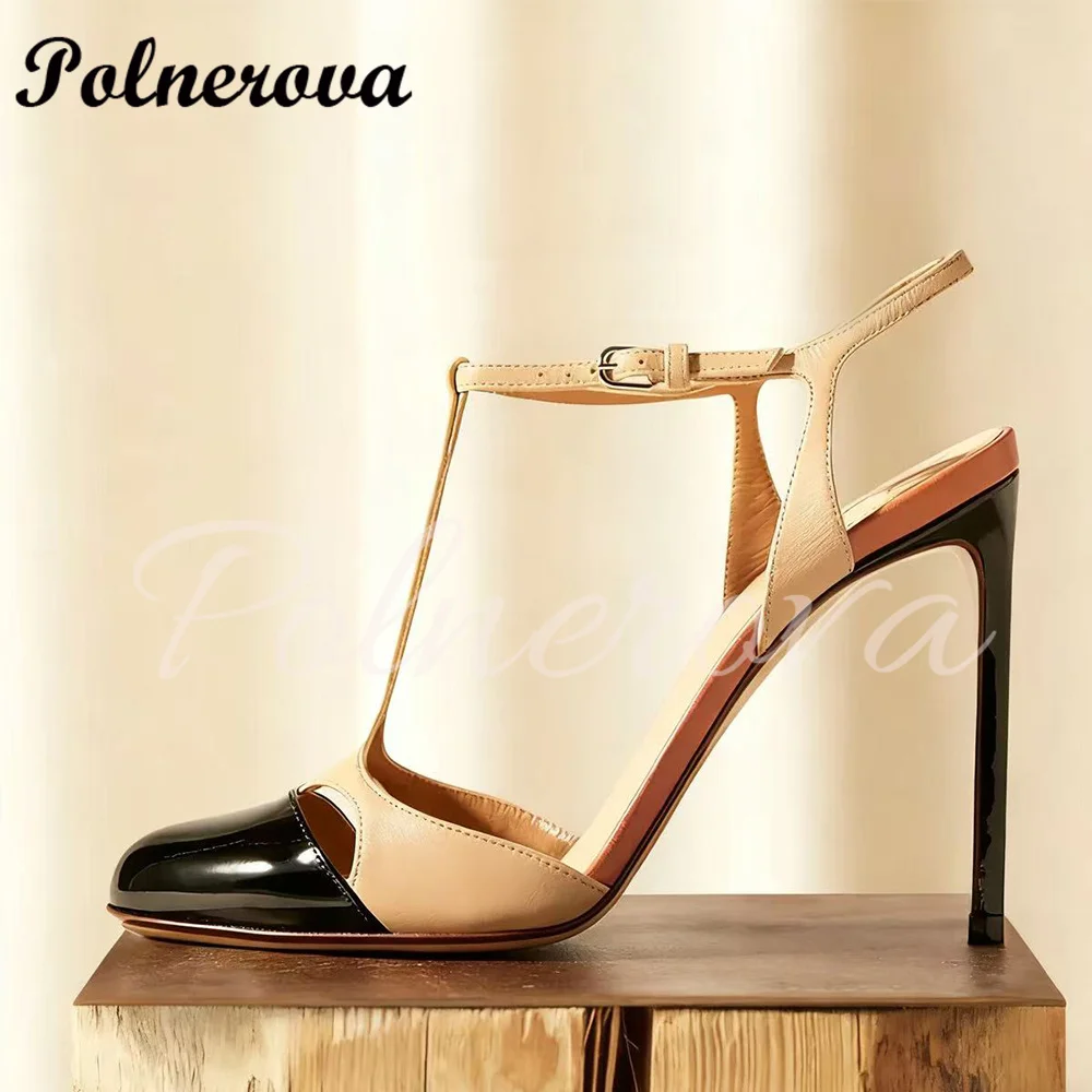 

Two Tone T-Straps Sandals Mixed Colors Stiletto Heels Women Shoes Summer Elegant Party High Heels Sandalias De Mujer Verano