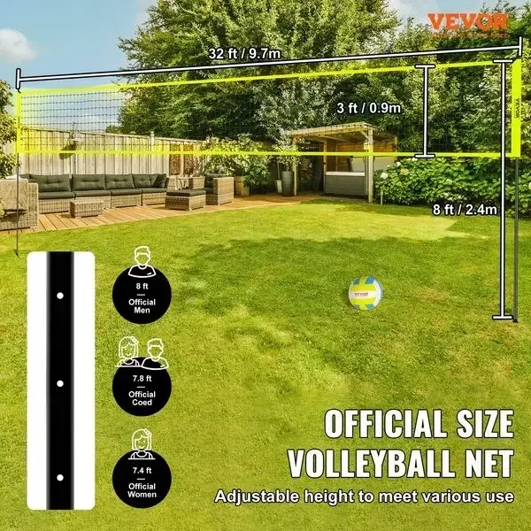 Outdoor Portable Volleyball Net System, Adjustable Height Steel Poles, Professional Volleyball Set