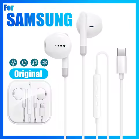 For Samsung Galaxy S23 S22 S21 Ultra Type C 3.5mm Wired Headphones S20 Note 20 10 Headset Stereo Music Earbud With Mic DAC Chip