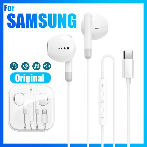Para Samsung Galaxy S23 S22 S21 Ultra tipo C 3,5mm auriculares con cable S20 Note 20 10 auriculares estéreo música auricular con micrófono DAC Chip
