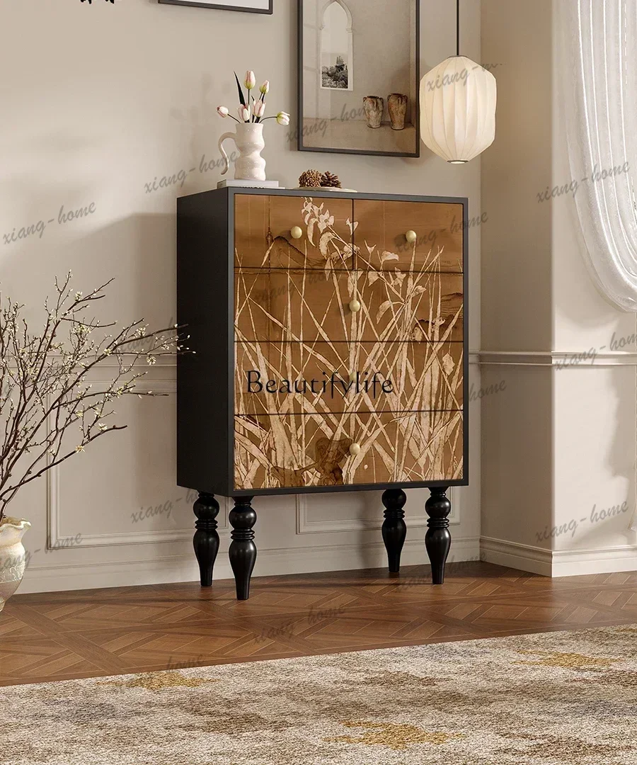 JJ French medieval solid wood drawer cabinet multi-functional integrated installation-free vertical cabinet
