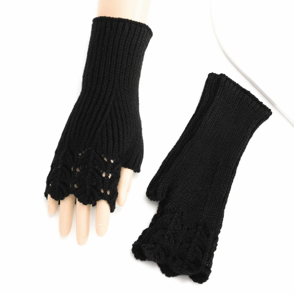 Knitted Women Imitation Cashmere Mitts Elegant Lace Softness Fingerless Glove Warmth Thermal Gloves Outdoor Activities