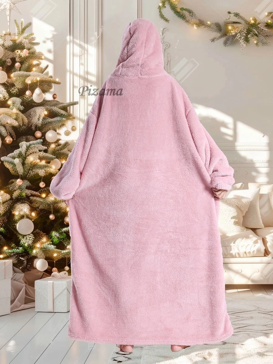 Women Men Winter Warm Flannel Thick Oversized Hoodies One Piece Wearable TV Blankets Plus Size Clothing Gray Extra Long Hoodies