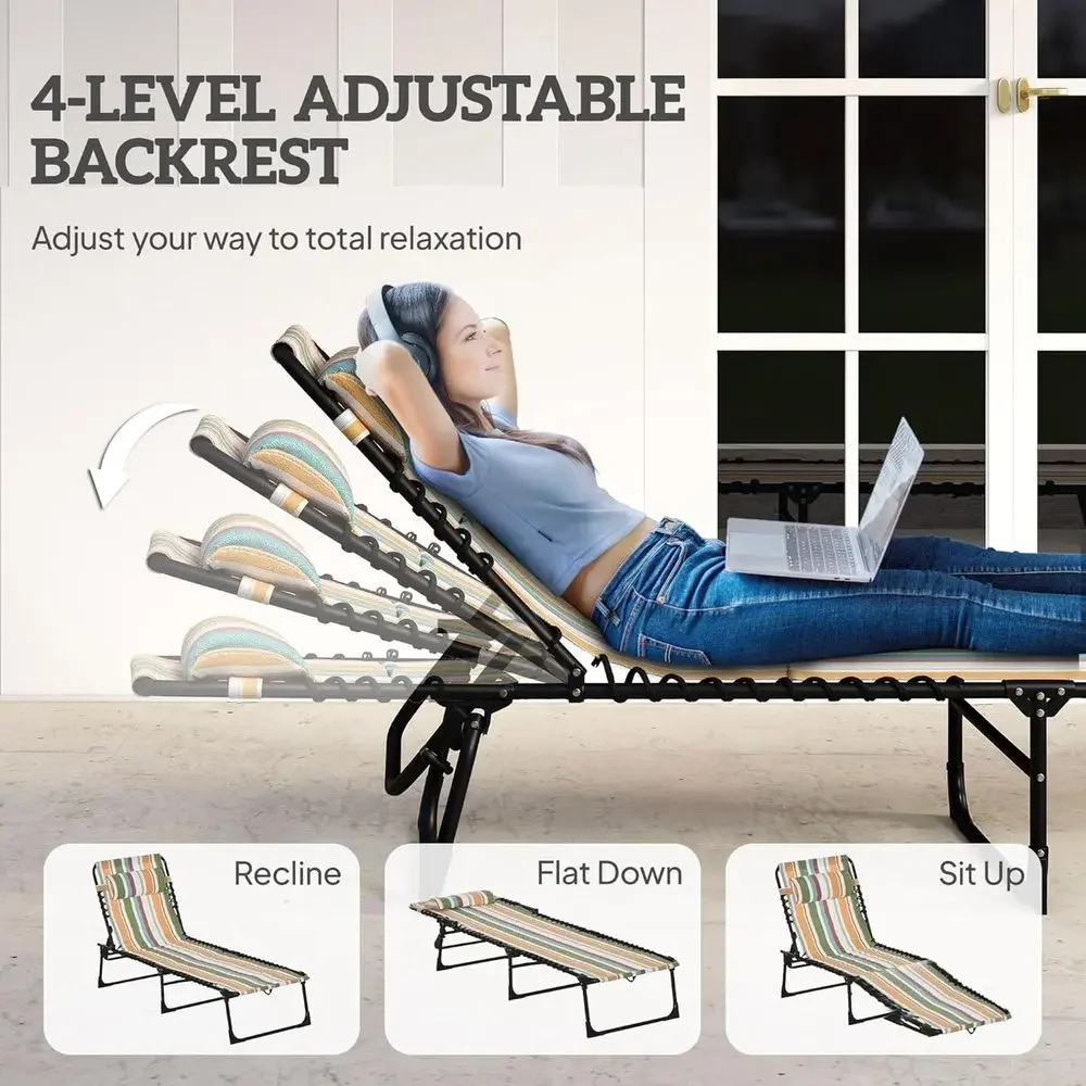 4-Position Reclining Chaise Lounge Chair for Patio, Poolside, and Beach in Breathable Mesh with Rainbow Stripes view 4