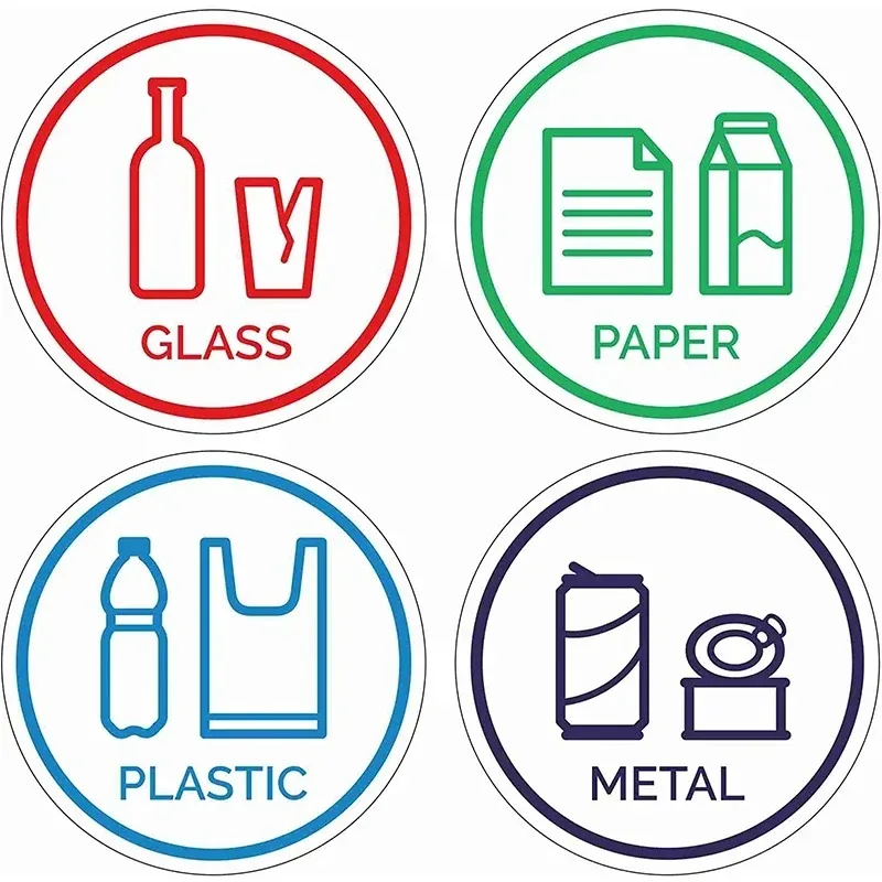 Warning Decoration of Glass Paper and Plastic Signs Stickers and Accessories PVC Adhesive Recycling Label Organic Dustbin Decal