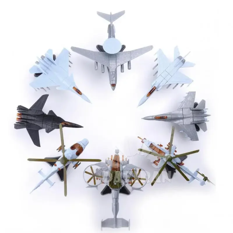 8PCS 4D Fighter Model 2nd Generation Plastic Assemble Airplane 1:165 SU-33 SU-47 Helicopter Military Fighter Sand Table Toy