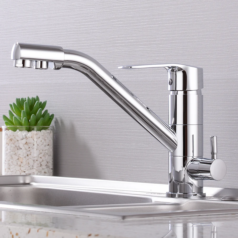 360° Rotation Kitchen Faucet Hot and Cold Mixer 3 Way Filter Tap Copper Dual Spout Purifier Sink Faucet Direct Drinking Faucet