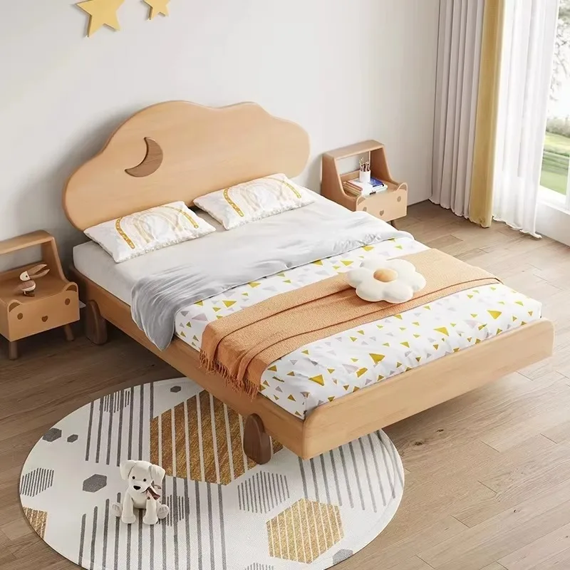 &t. Modern Bedroom Kids Beds with Cloud and Moon Headboard Solid Wood Frame Children Bed Furniture High Quality Full Twin