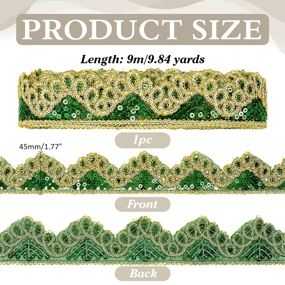Triangle Lace Sequins Lace Ribbon Wavy Lace Trim for Garment Accessories Lime 1-3/4 inch(45mm)