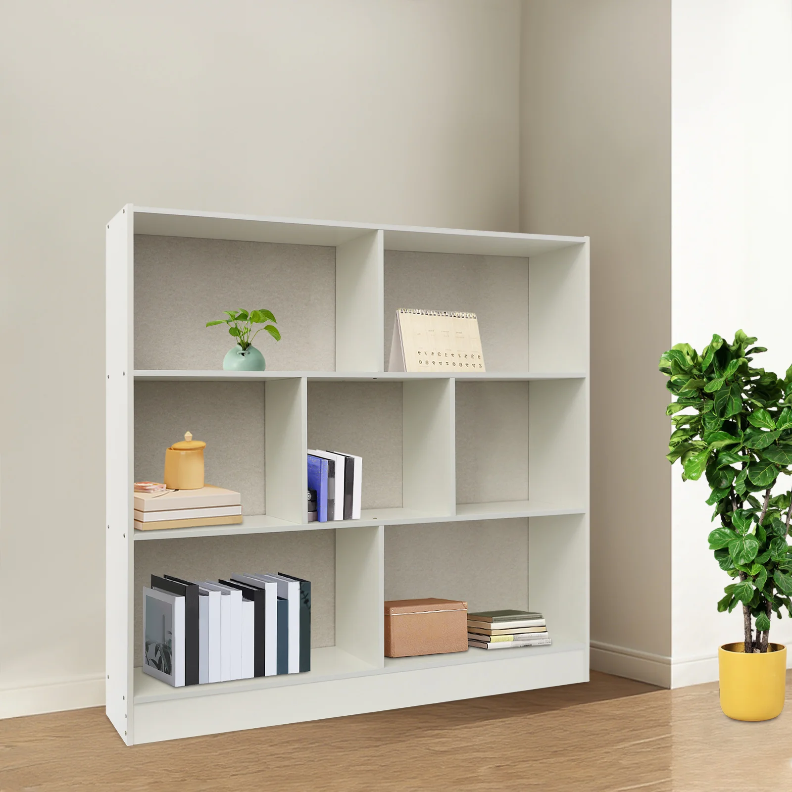 

100x23x100cm Bookshelf Bookcase Freestanding Storage Unit with 7 Compartments for Living Room Bedroom Office Children's Room