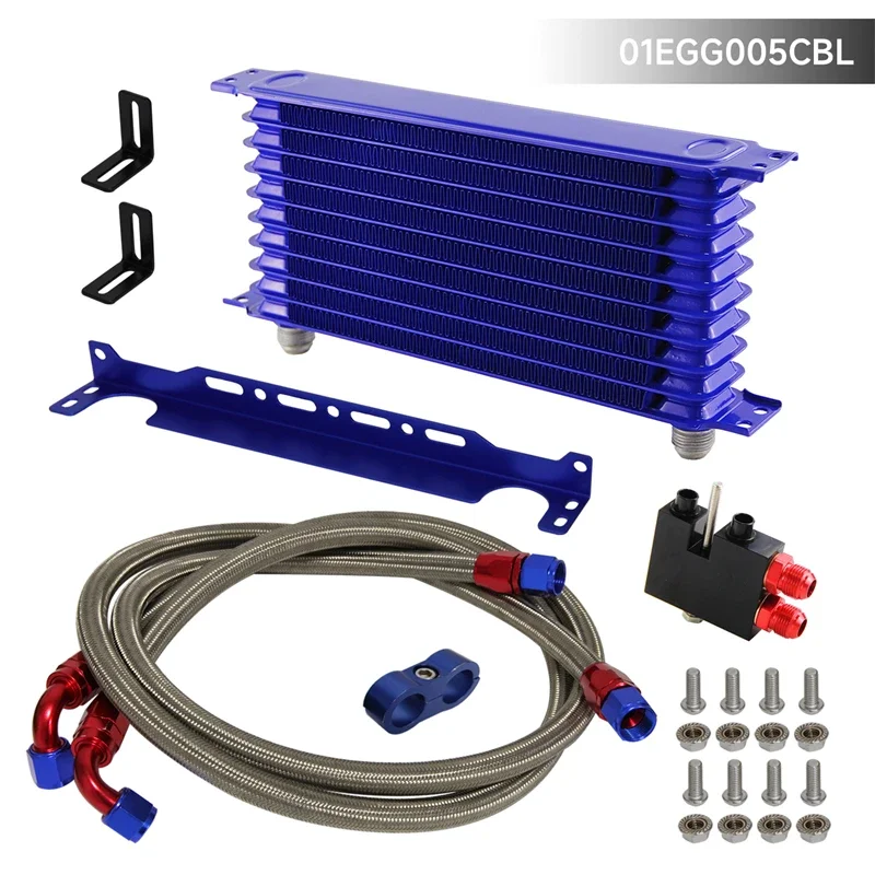 10 Row AN10 Oil cooler w/Bracket Hose Kit Fits For BMW 3 Series N54 Engine 135 135i E82;335 335i E90 E92 E93 06-11 Blue