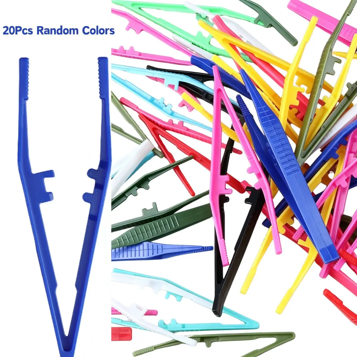 20Pcs Random Colors Plastic Craft Tweezers for DIY Non-Slip Bead & DIY Jewelry Making Tools Craft Beads Forceps Tools