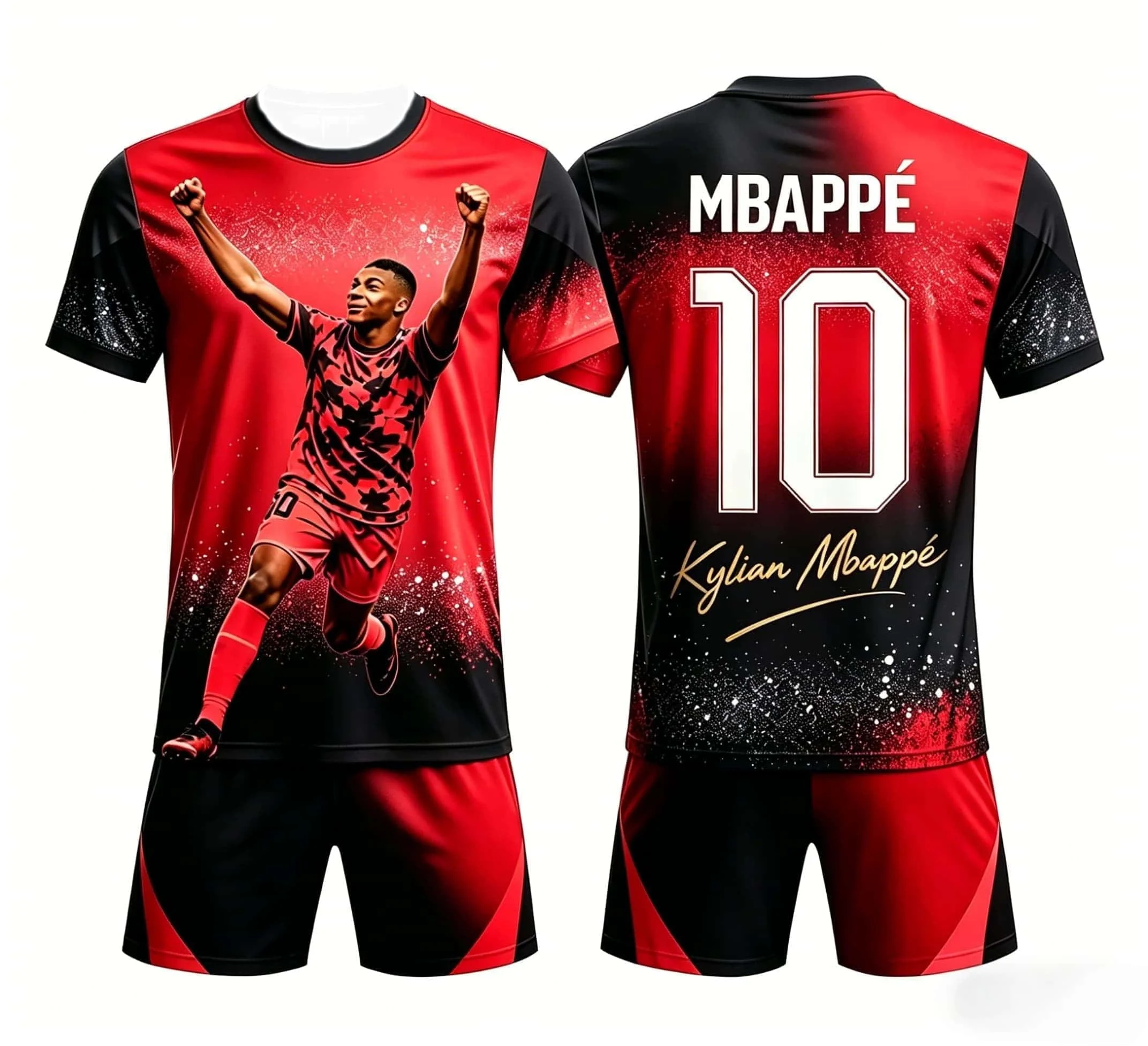 Mbappe No.10 Jersey 3D Printed with Starry Sky Ink Splatter Technology, Quick Drying and Breathable Family Matchingkids T-shirt