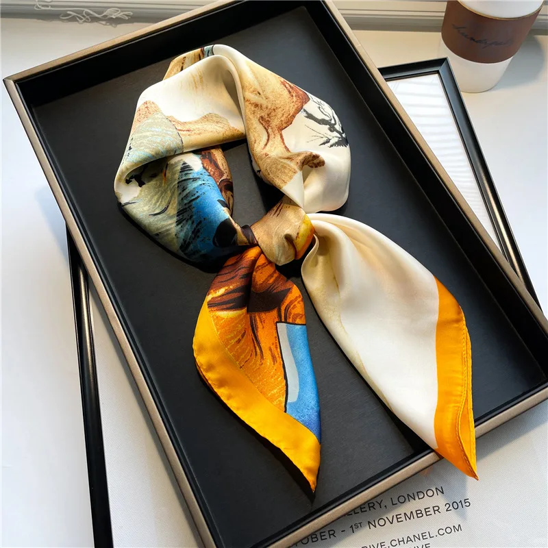 Women Silk Scarf Bandana Hair Bands 70cm Square Scarves Smooth Summer Satin Hijab Wrap Headband Luxury
