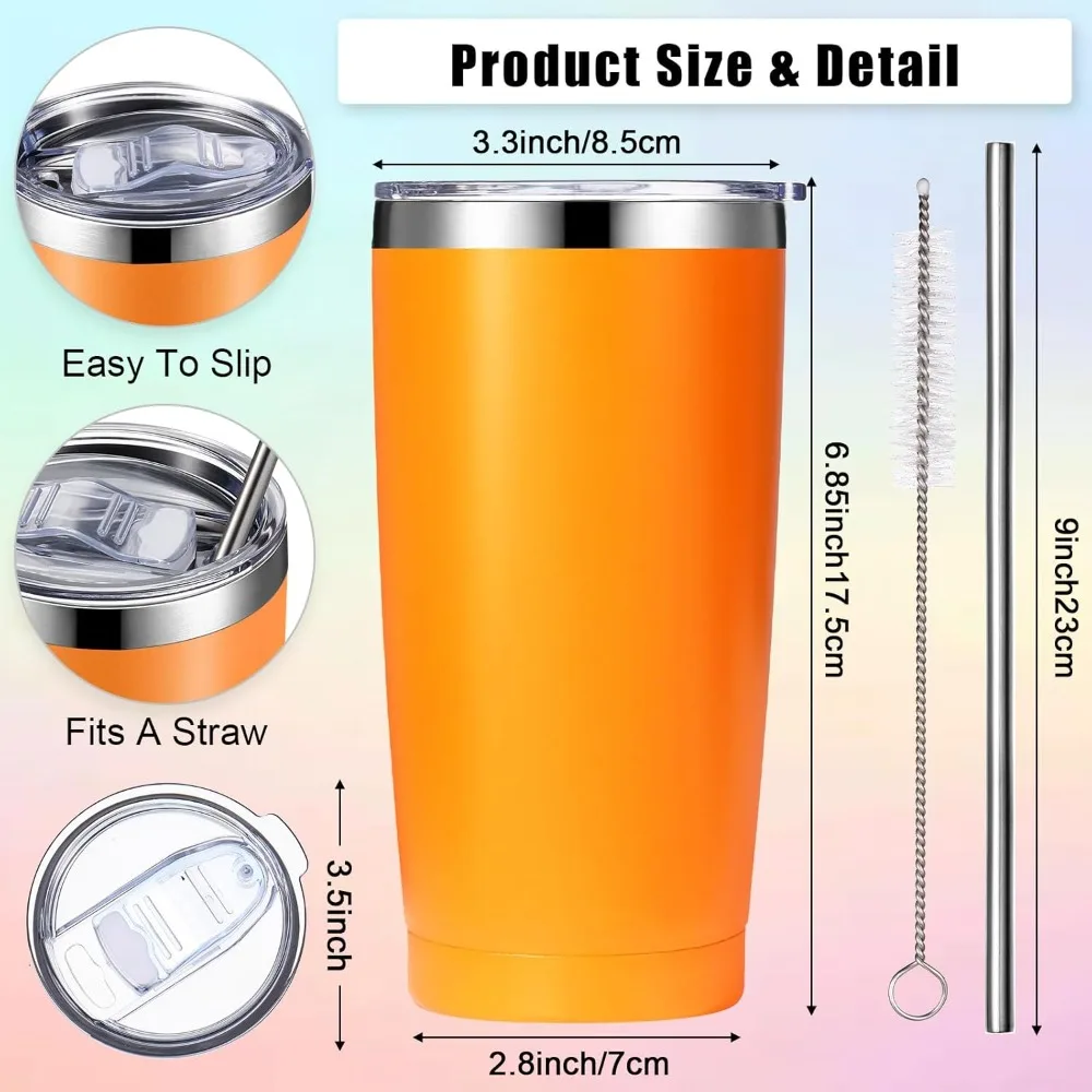 50 Pack Insulated Travel Coffee Tumblers Bulk 20 Oz Stainless Steel Tumbler with Lid Straw Powder Coated Insulated Tumbler