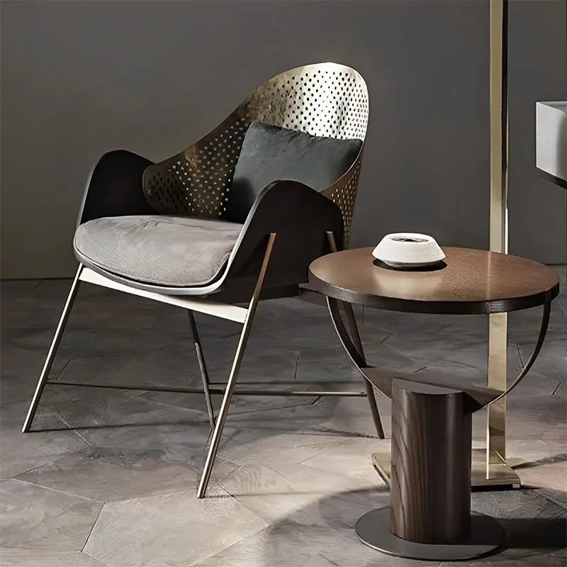Light Luxury Italian Stainless Steel Dining Chair Hotel Leisure Negotiation Sales Office Reception Designer Single Sofa Chair