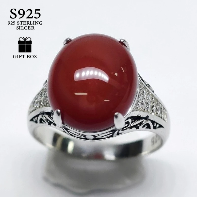 1Pc 11.6*13.6mm Luxury Four-pawed Butterfly Pattern Micro-inlaid Oval Red Agate Ring, Ideal As A Love Token for Engagements.