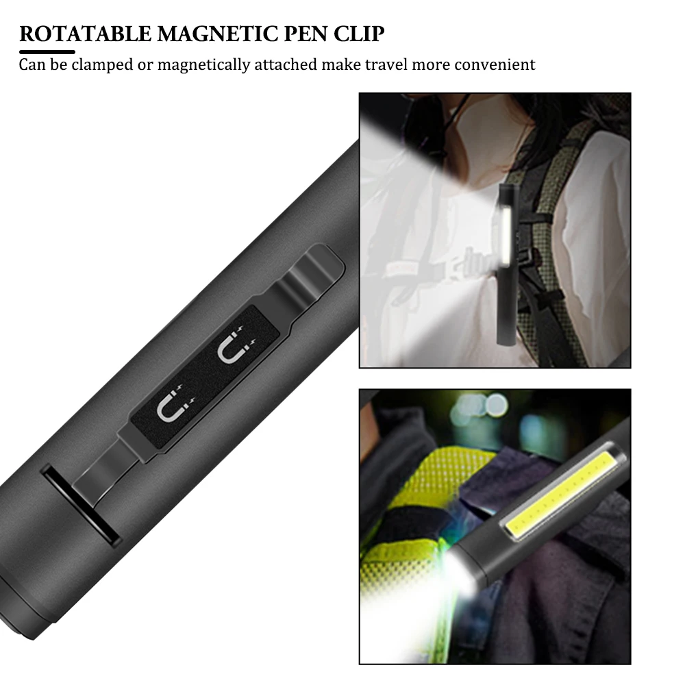 Amanfire YD2302 Mini LED Keychain Flashlight 300LM Portable Pen Lamp With Clip Magnet XPE+COB Light Type-C Rechargeable Torch