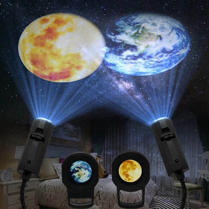 3D Moon Earth Night Light Projector Kids Cute Bedroom Background Wall Decor Projectors USB Plug Car Roof Decor Atmosphere Lamp