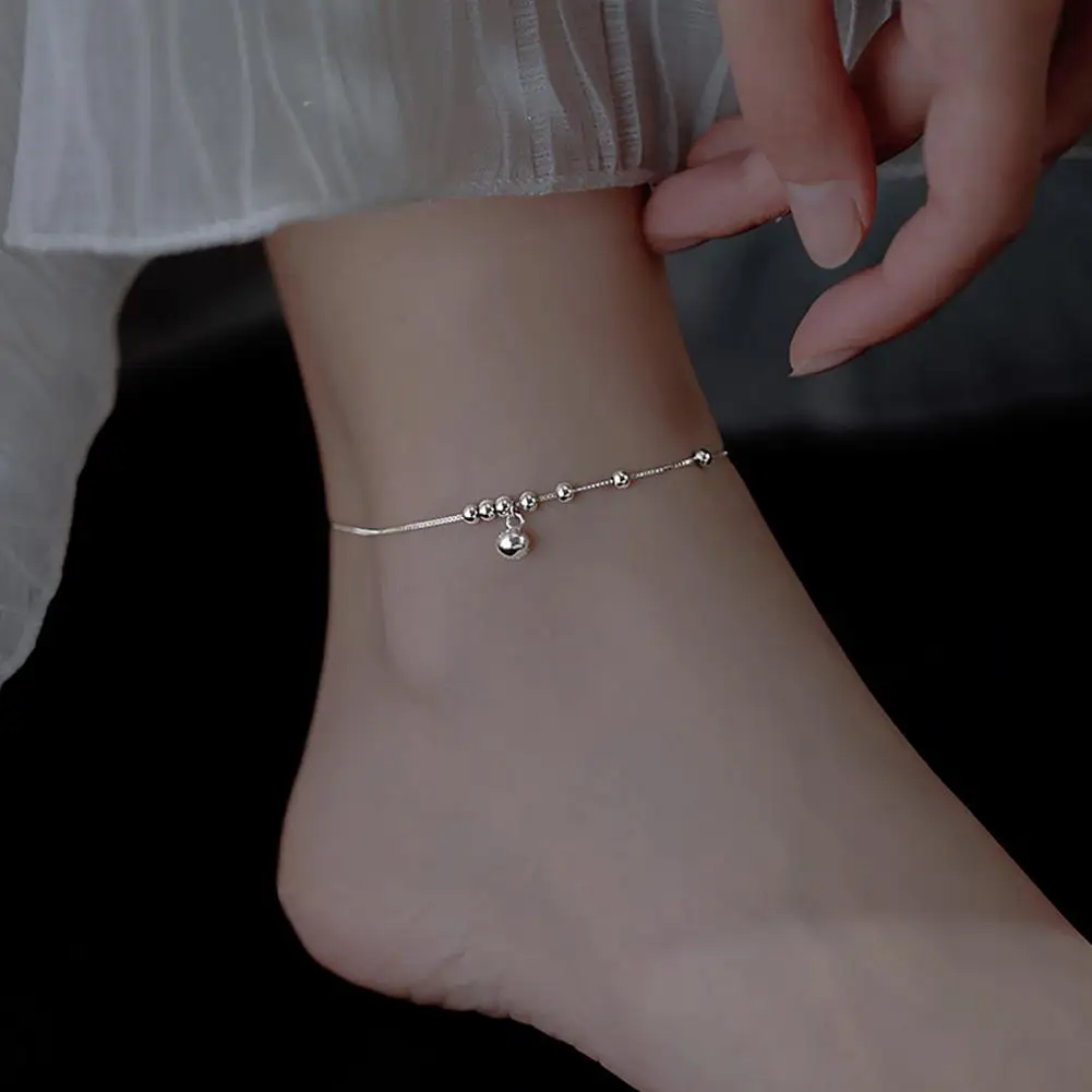Alloy Anklet Bell Design Anklet with Round Beads Adjustable Alloy Extension Chain Allergy-free Foot Jewelry Comfortable Summer
