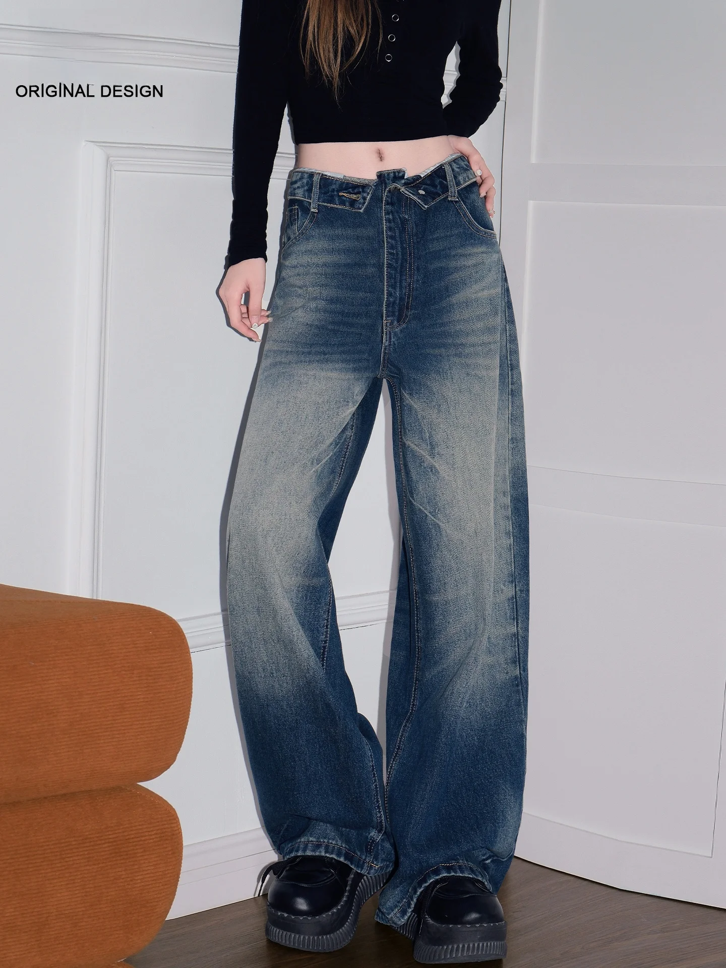 

Женские джинсы Mod Blue Slim Fit из выстиранного денима, летние, с широкими штанинами, слегка расклешенные, в повседневном американском стиле, натуральные.