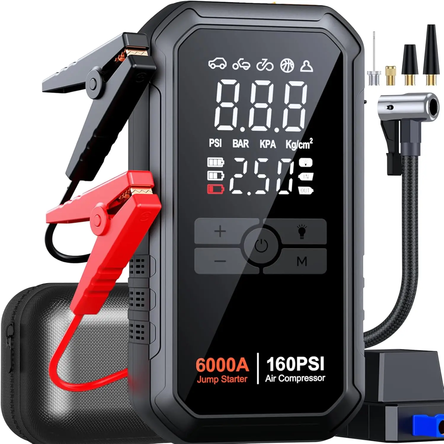 

6000A 26800mAh 10-in-1 Jump Starter with Air Compressor, Portable Car Battery Booster for All Vehicles